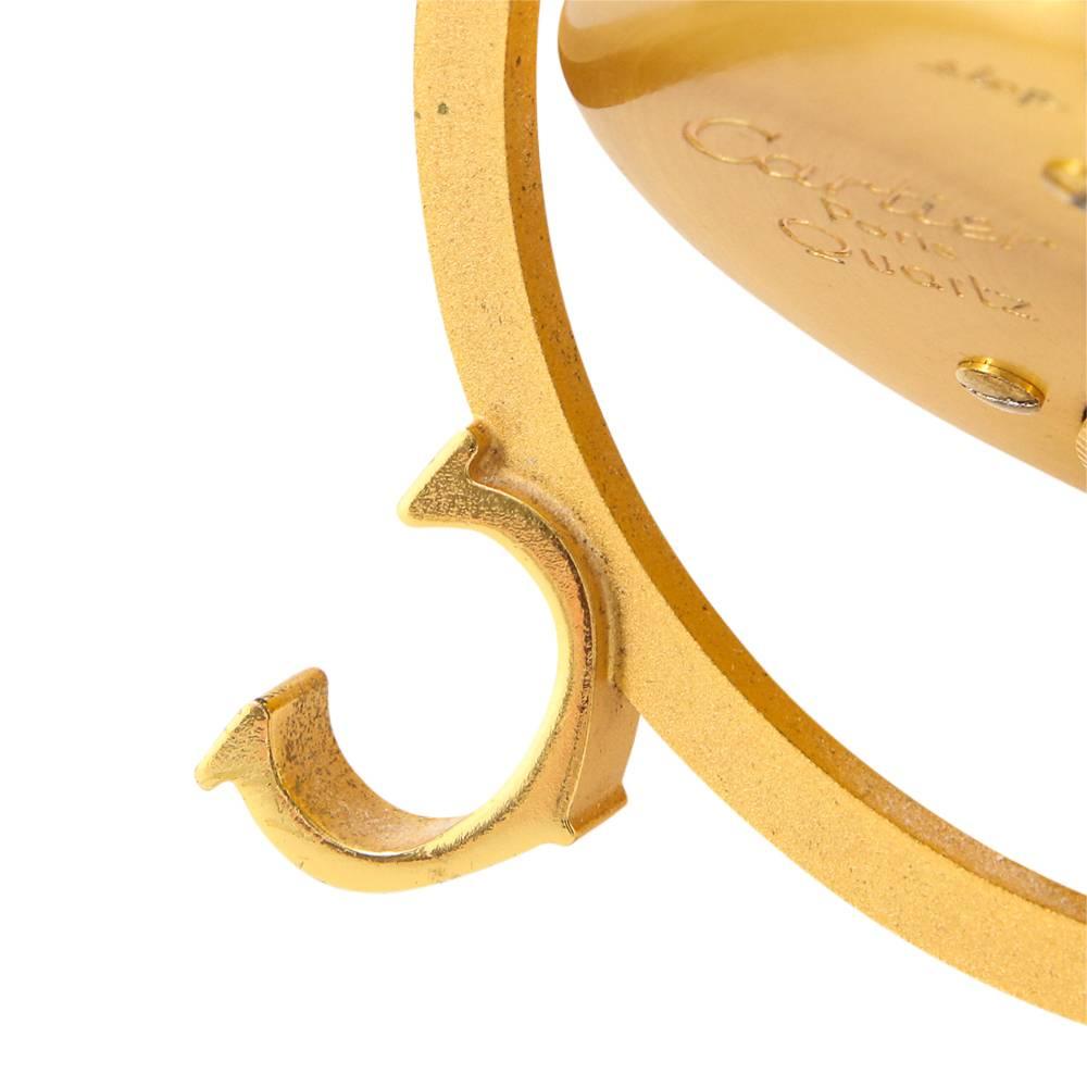 Modern Cartier Clock Quartz Santos Gold-Plated Brushed Steel Signed, France, 1980s