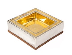 Gucci Bowl, Porcelain, Suede, Metallic, Gold, Chrome Silver, Signed