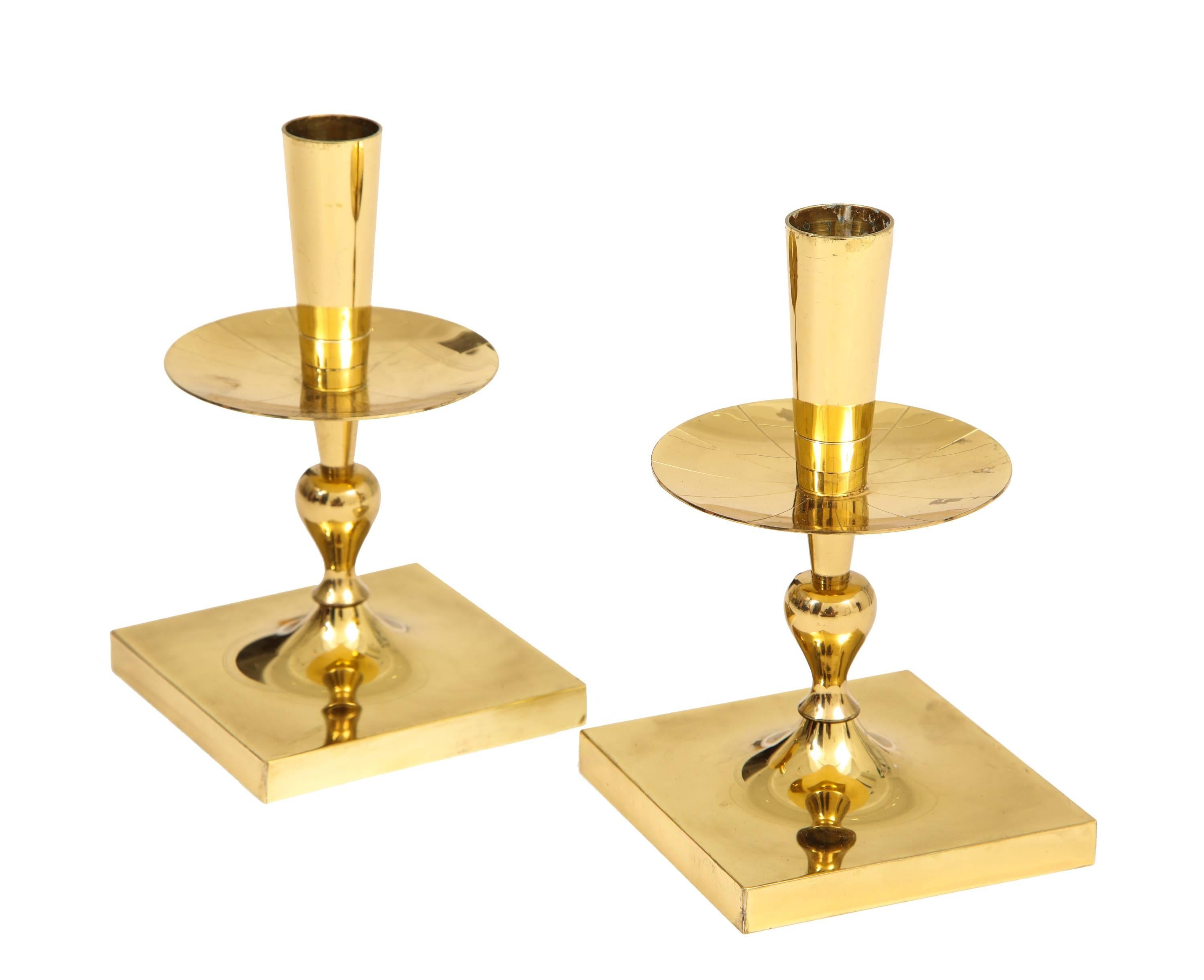 Lacquered Tommi Parzinger Candlesticks, Brass, Signed, Dorlyn For Sale