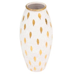 Bitossi Ceramic Vase Piume Gold White Signed Italy, 1960s