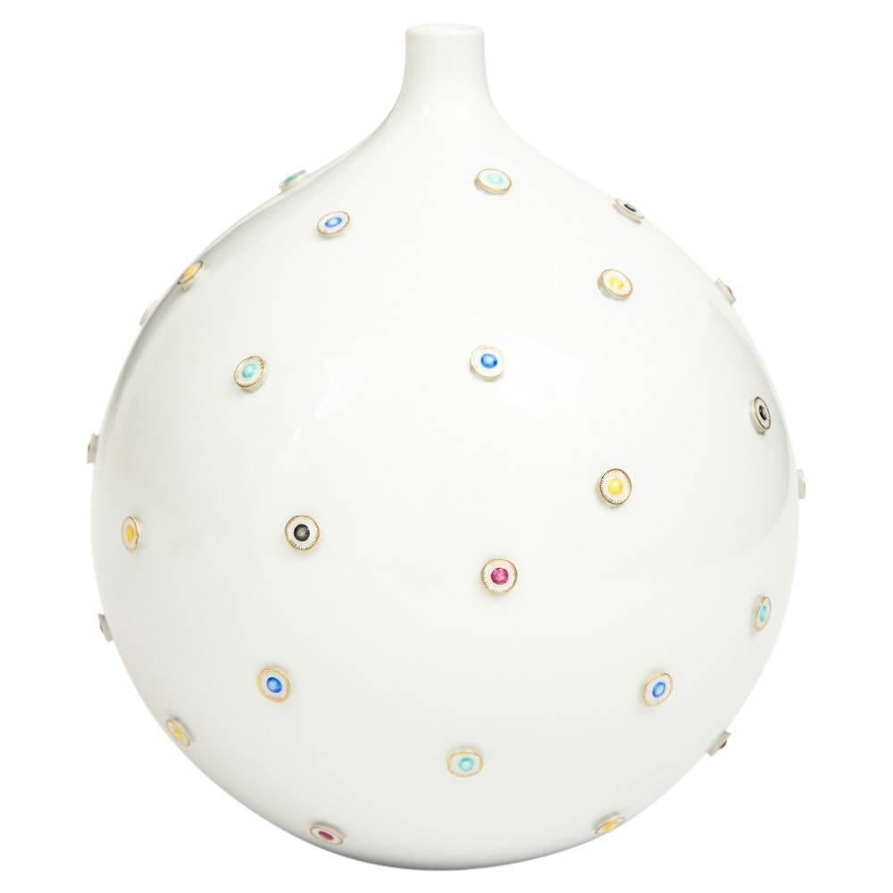 Hutschenreuther Vase, Porcelain Jeweled White, Signed