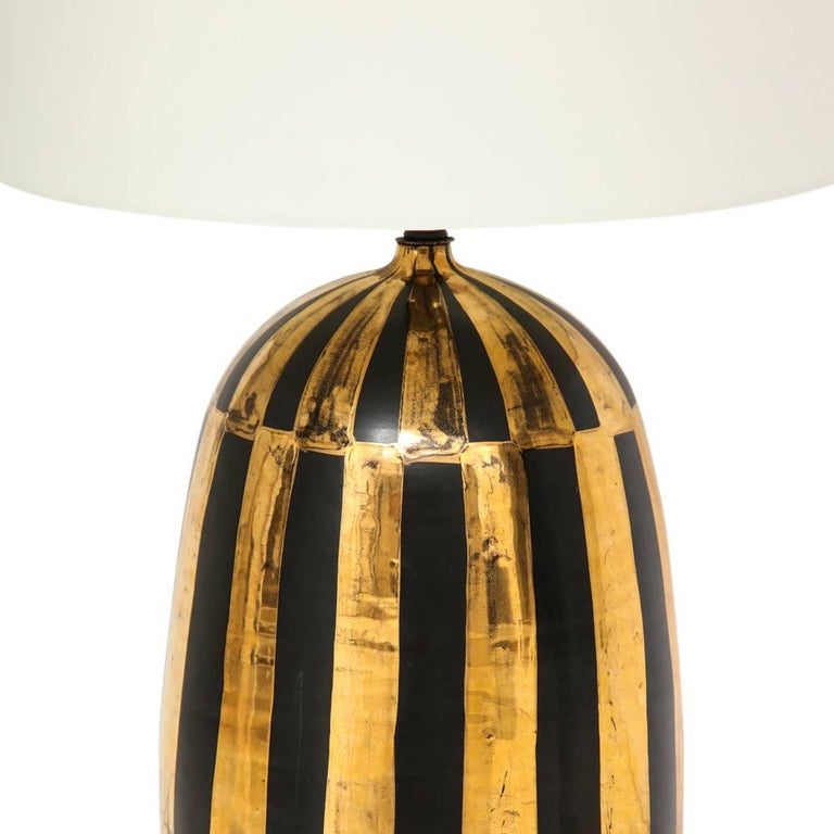Mid-Century Modern Bitossi Lamp, Ceramic, Metallic Gold and Black Stripes, Signed For Sale