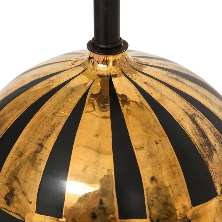 Glazed Bitossi Lamp, Ceramic, Metallic Gold and Black Stripes, Signed For Sale
