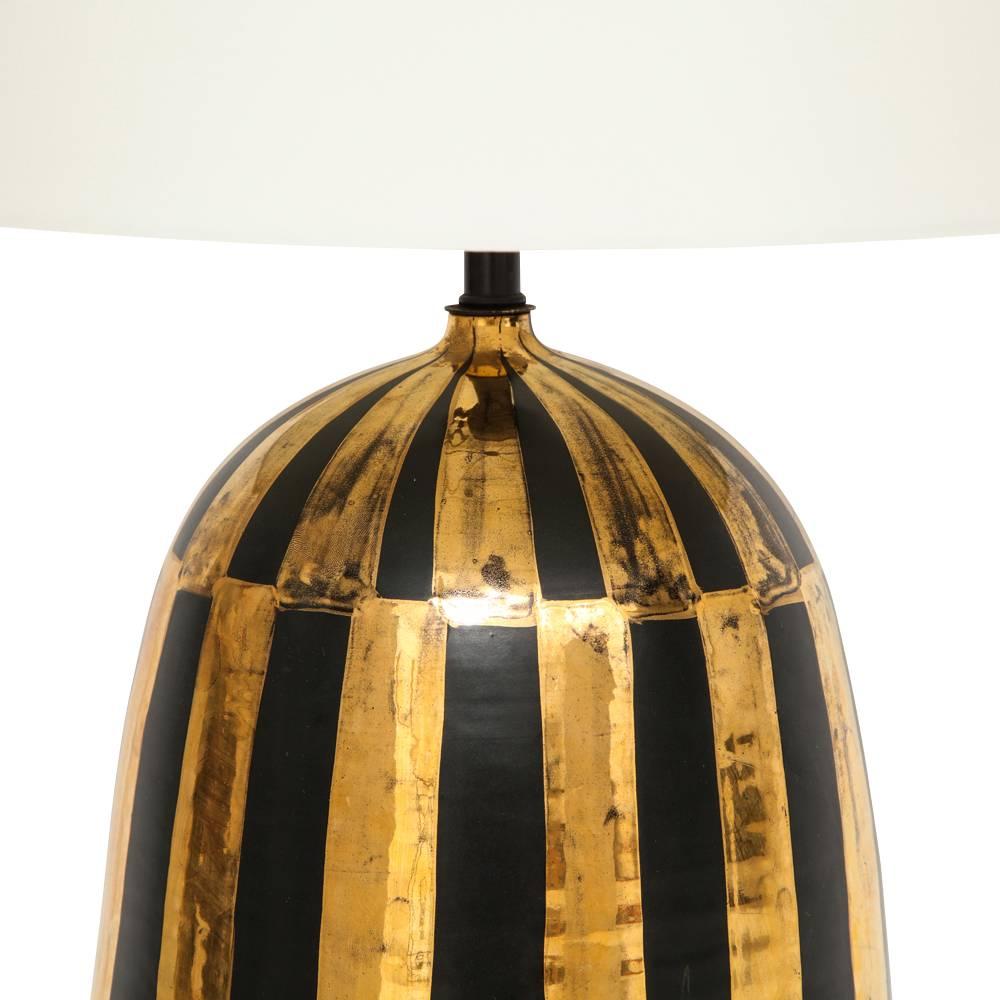 Mid-Century Modern Bitossi Lamp, Ceramic, Metallic Gold and Black Stripes, Signed For Sale