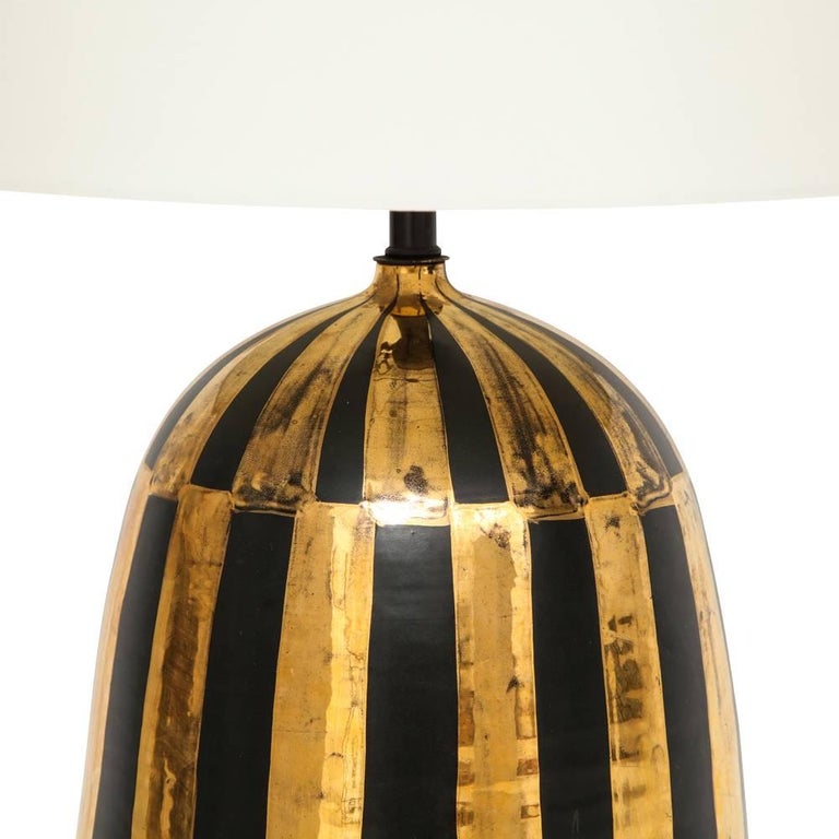 Italian Bitossi Lamp, Ceramic, Metallic Gold and Black Stripes, Signed For Sale
