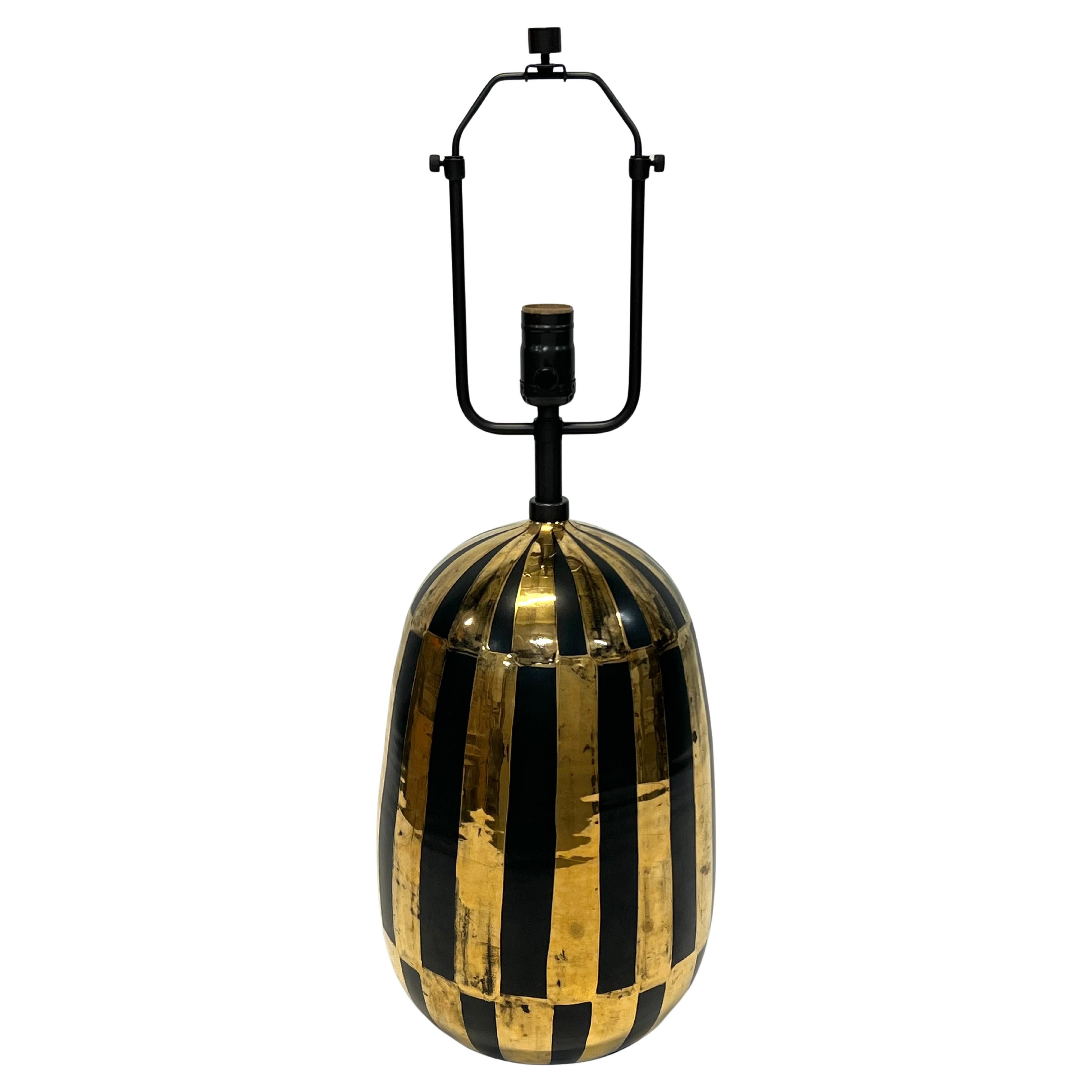 Bitossi Lamp, Ceramic, Metallic Gold, Black Stripes, Signed