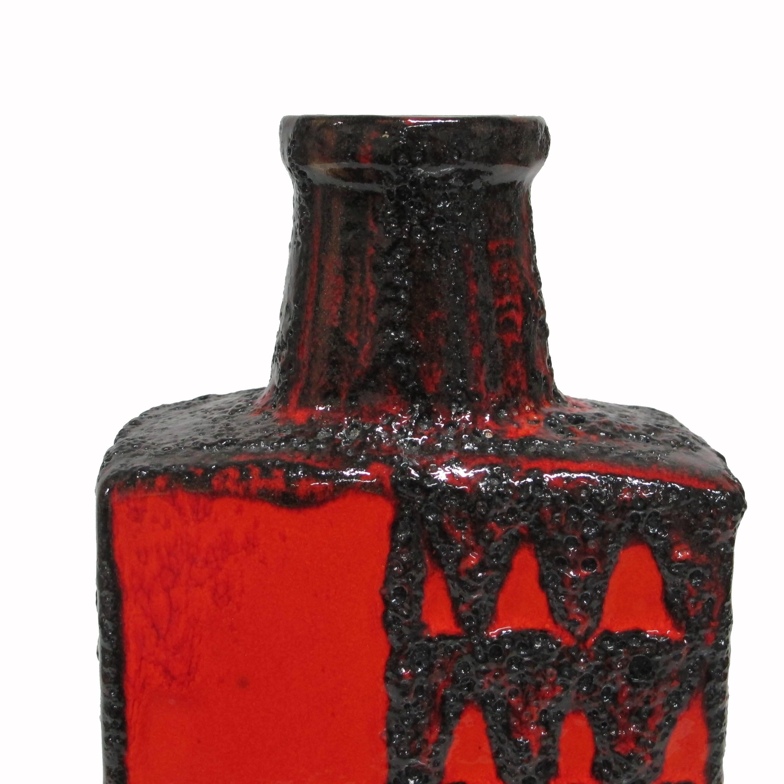Glazed Scheurich Keramic Vase, Lava Glaze, Ceramic, Red and Black, Geometric, Signed