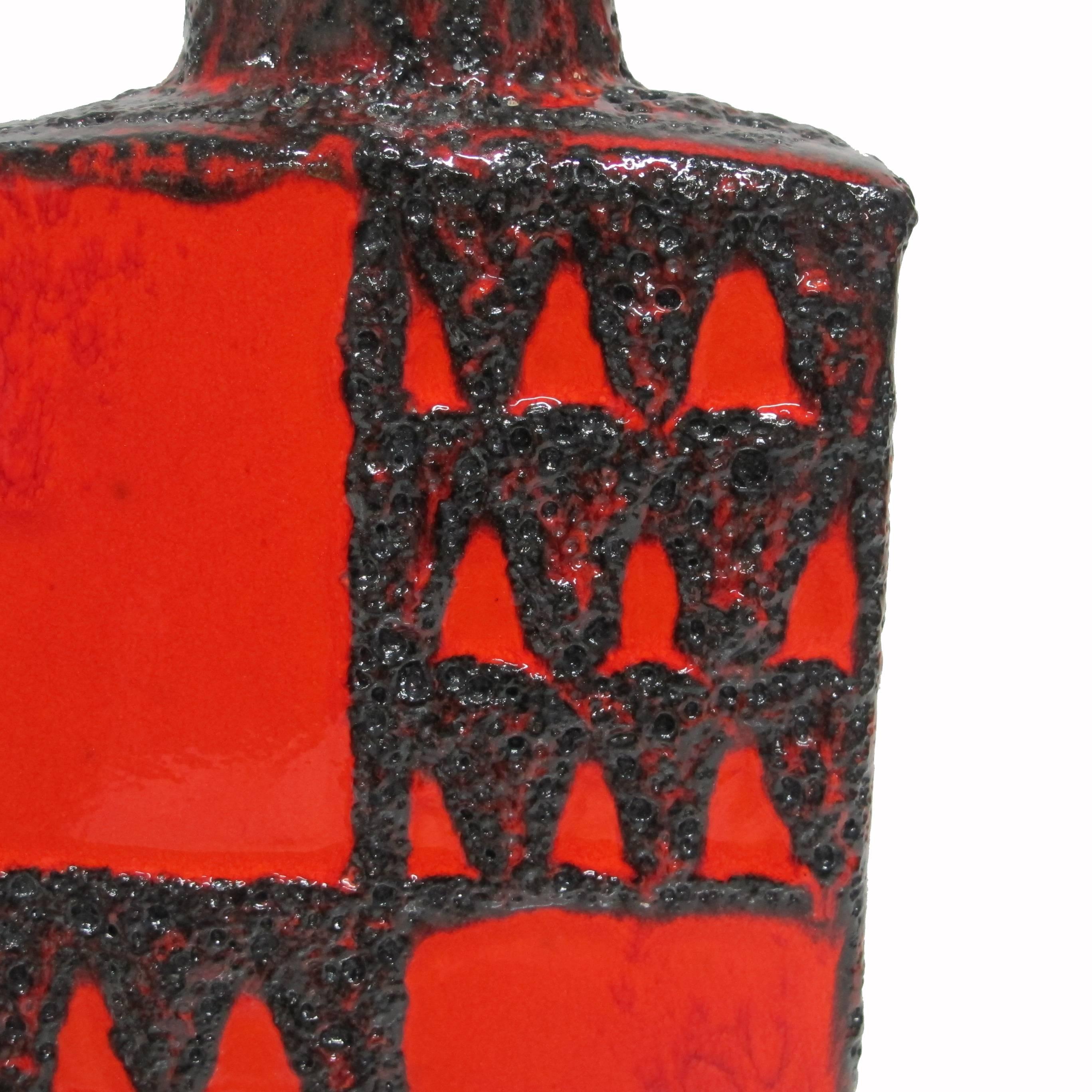 Mid-20th Century Scheurich Keramic Vase, Lava Glaze, Ceramic, Red and Black, Geometric, Signed