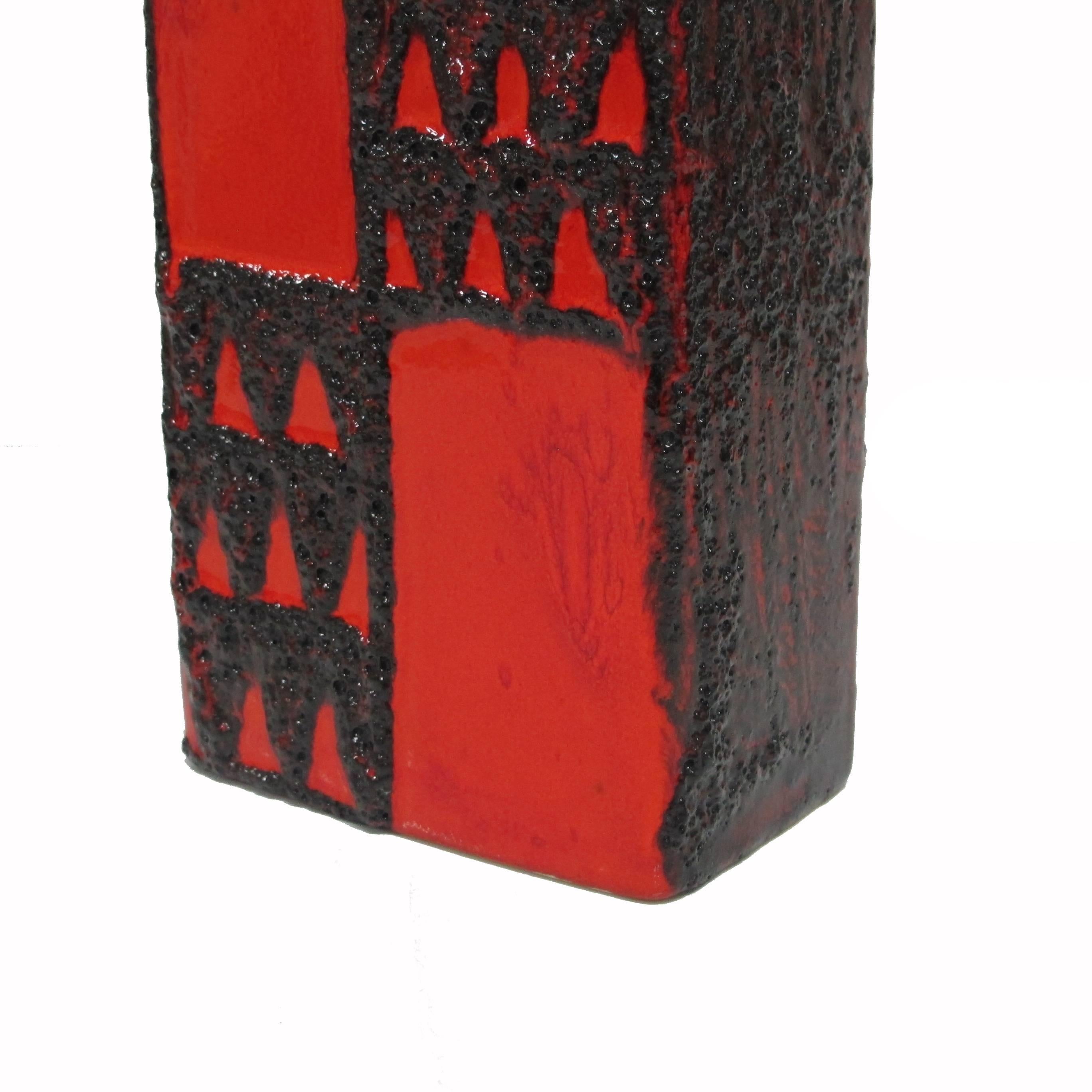 Scheurich Keramic Vase, Lava Glaze, Ceramic, Red and Black, Geometric, Signed 1