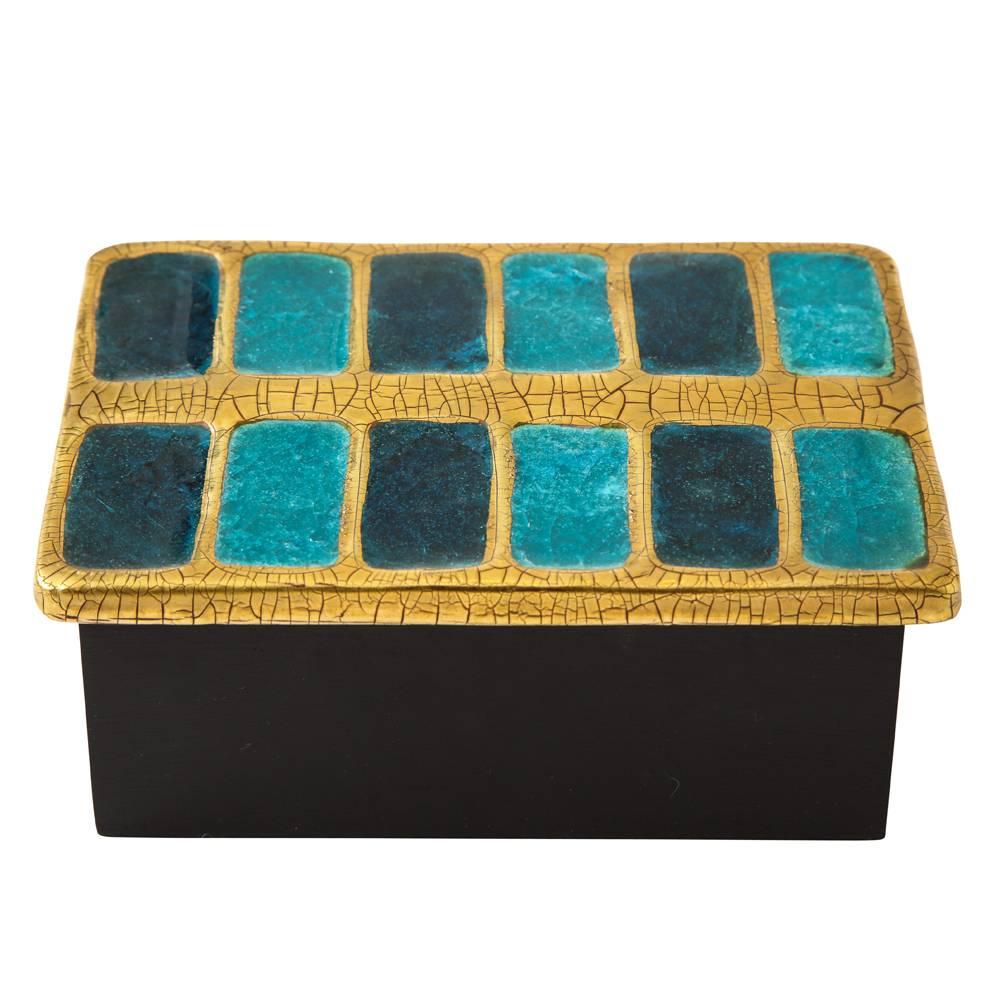 Vernissé Boîte Mithé Espelt, céramique, verre fondu or et bleu