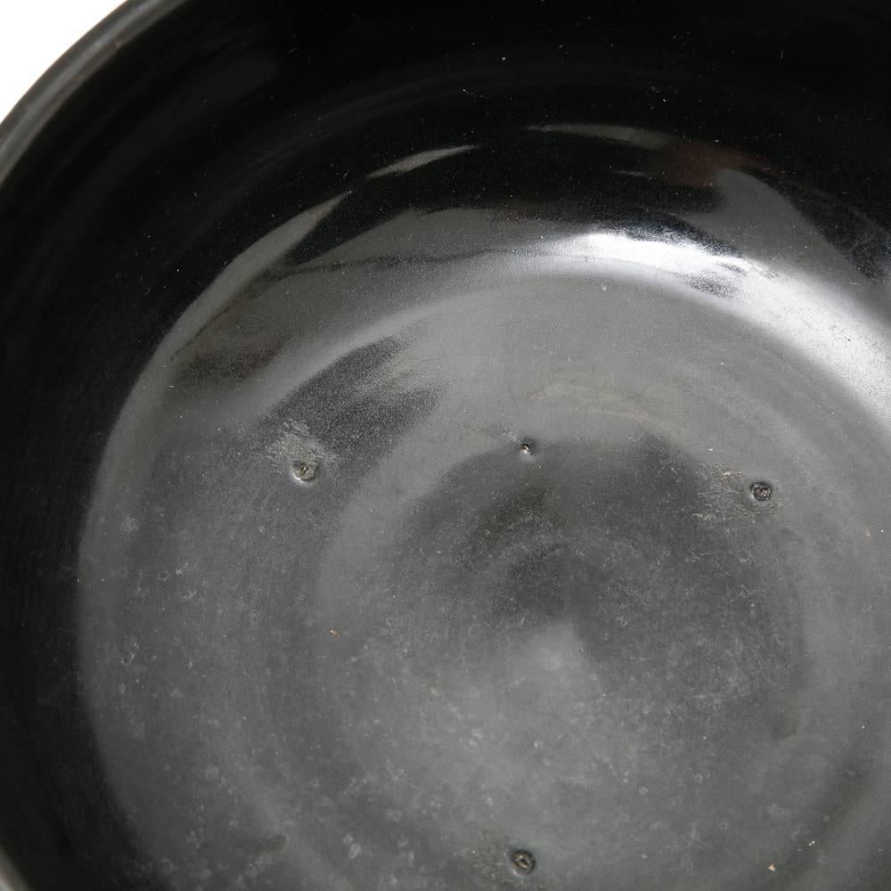 Mid-Century Modern Bitossi Bowl, Ceramic, Matte Black and Gold, Piume, Signed