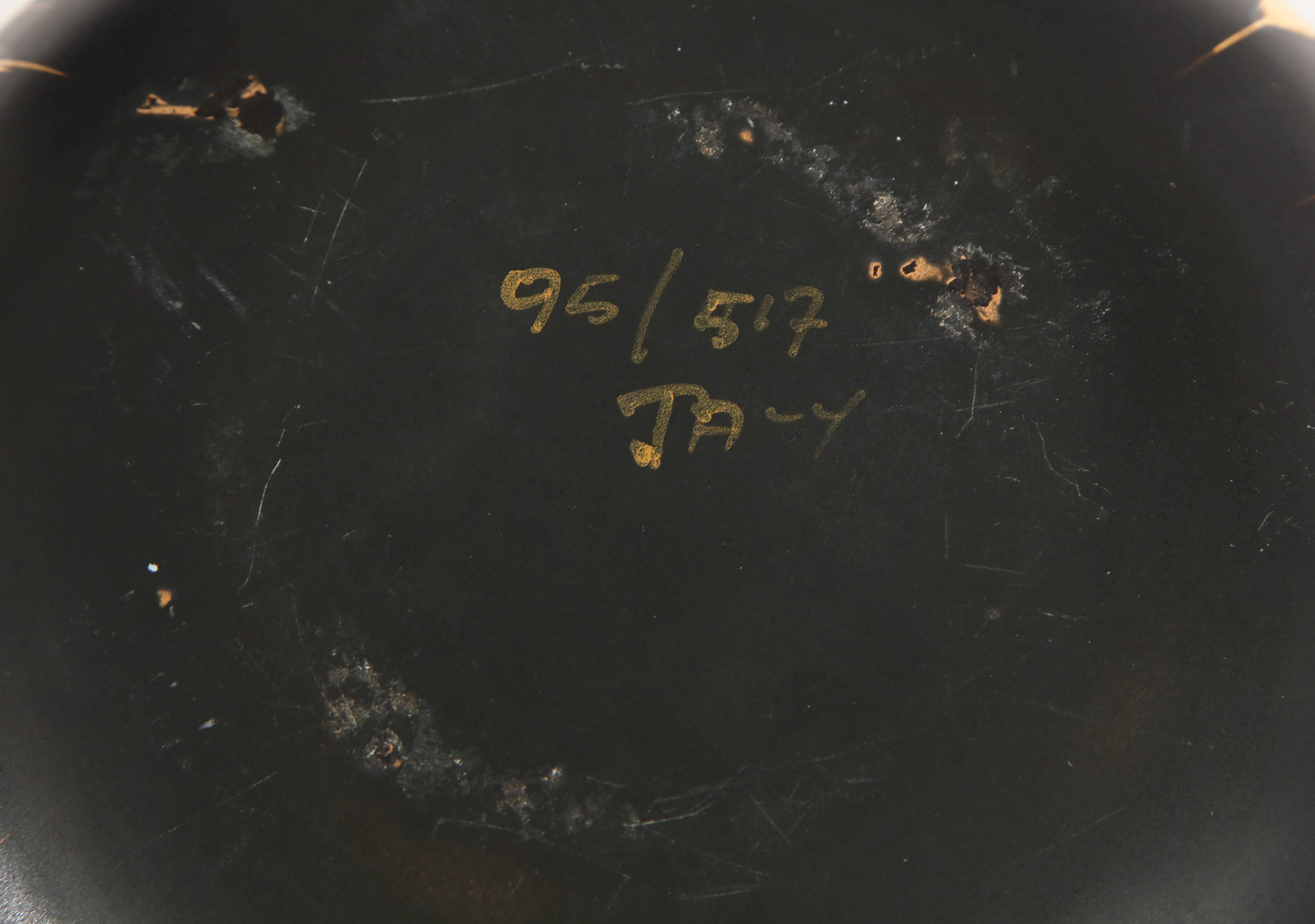 Italian Bitossi Bowl, Ceramic, Matte Black and Gold, Piume, Signed