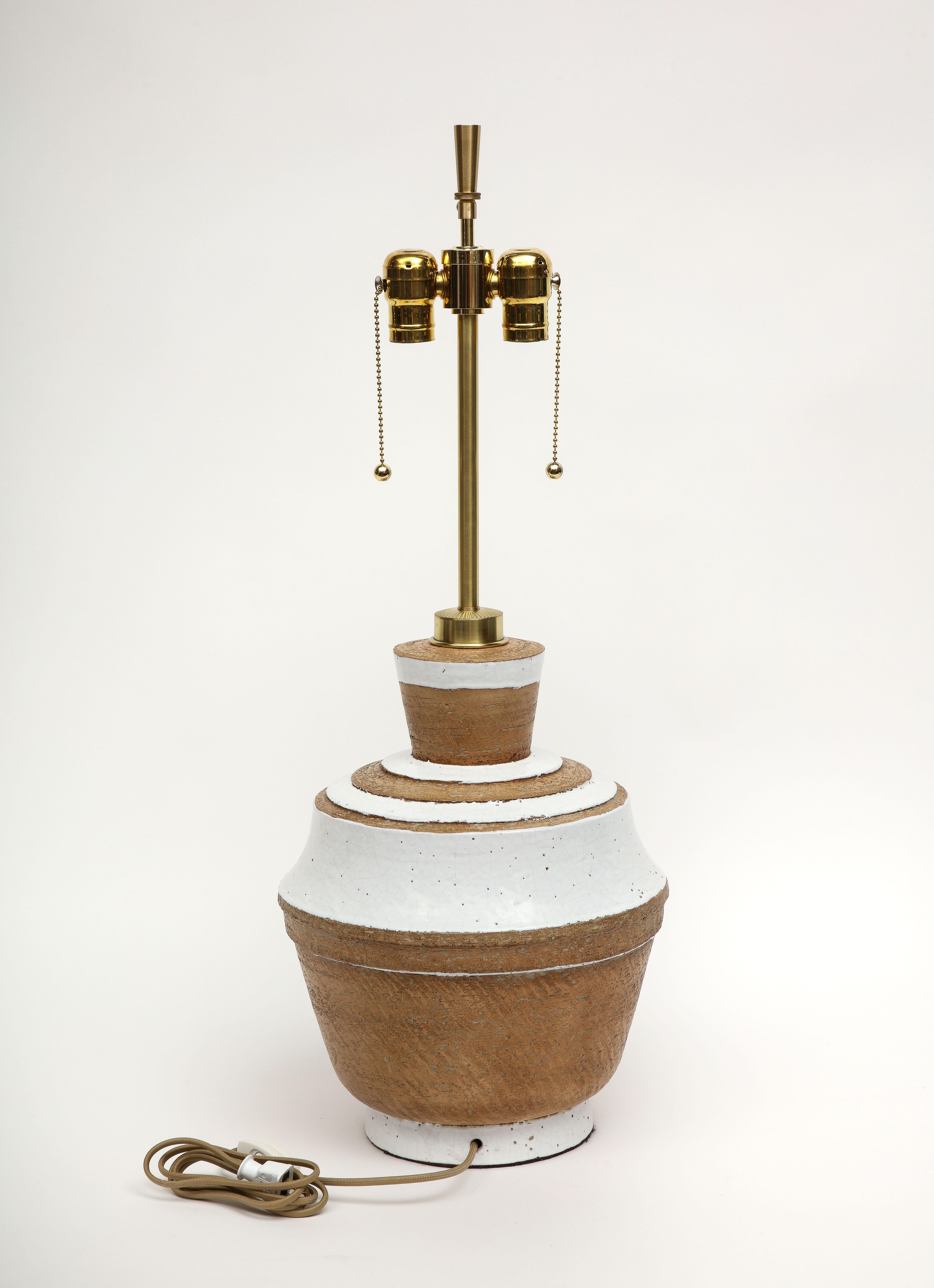 Mid-Century Modern Zaccagnini Raymor Lamp, Ceramic, White, Terracotta, Signed
