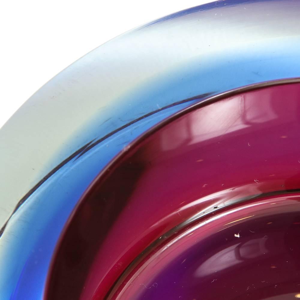 Blown Glass Cenedese Murano Sommerso Glass Bowl Vide-Poche Blue Magenta, Italy, 1970s