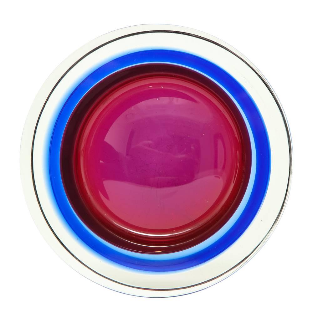 Cenedese Murano Sommerso Glass Bowl Vide-Poche Blue Magenta, Italy, 1970s In Good Condition In New York, NY