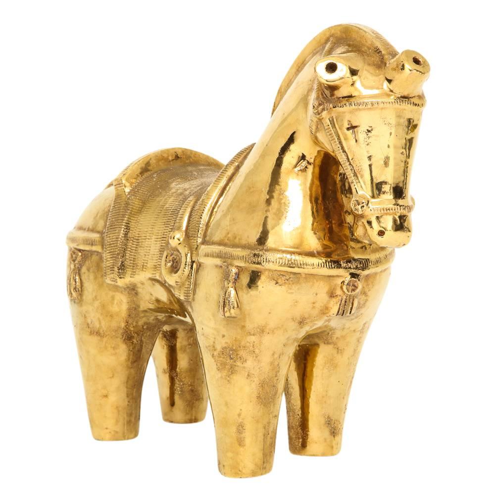 Bitossi Keramik Pferd Skulptur Goldglasur Keramik:: Italien:: 1950er Jahre (Italienisch)