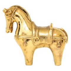 Bitossi Ceramic Horse Sculpture Gold Glaze Pottery, Italy, 1950s