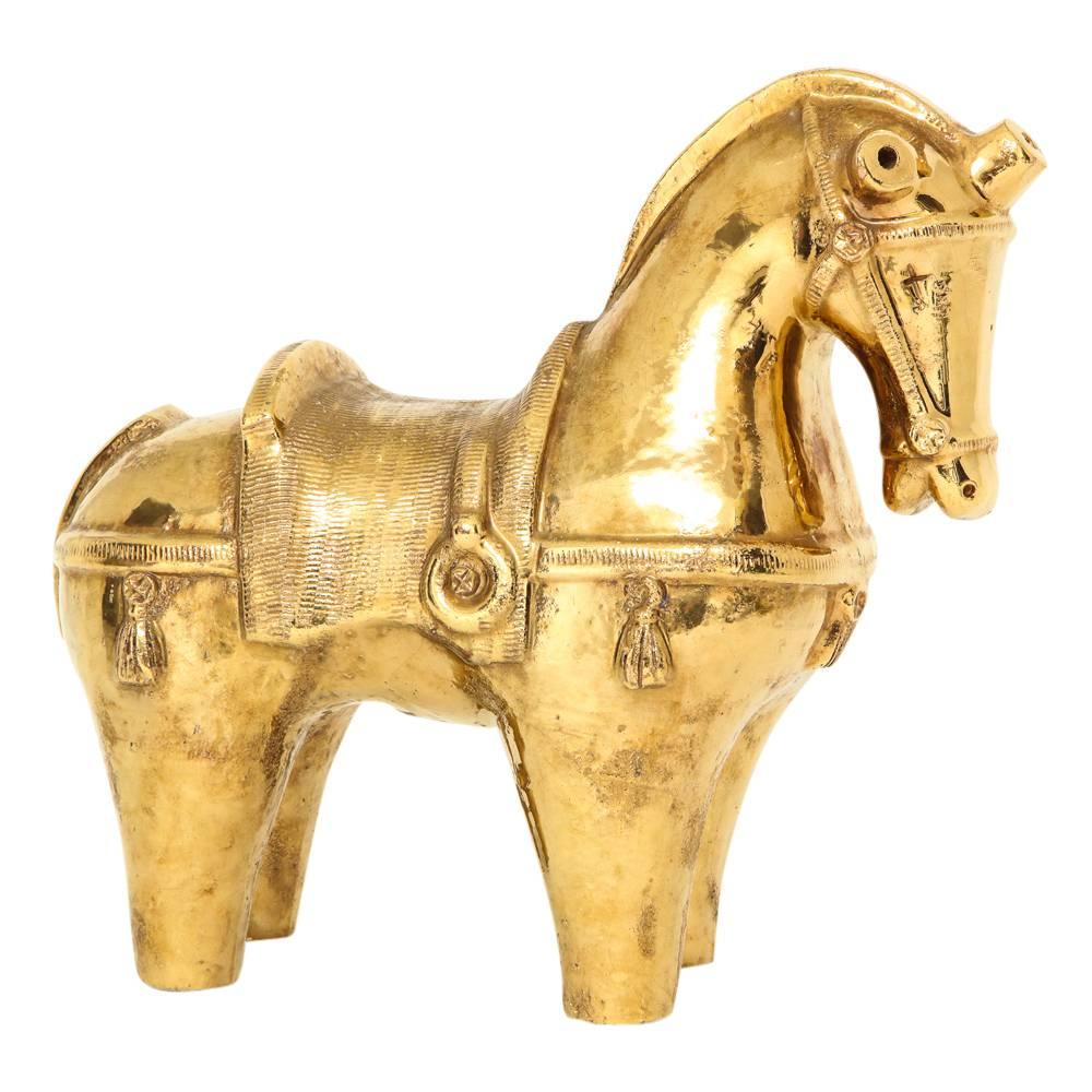 Bitossi Keramik Pferd Skulptur Goldglasur Keramik:: Italien:: 1950er Jahre (Moderne der Mitte des Jahrhunderts)