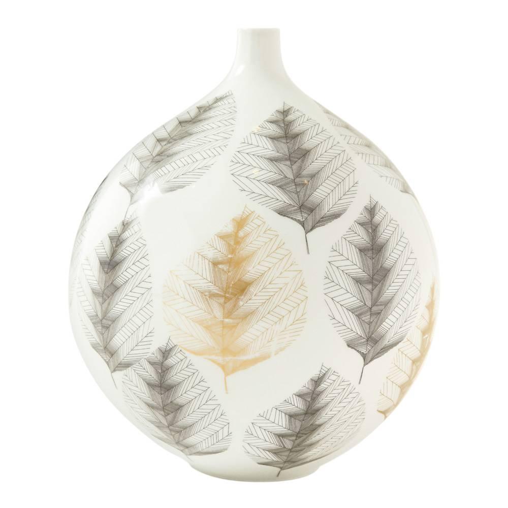 Allemand Vase à feuilles Hutschenreuther, porcelaine, blanc, noir, or, signé en vente
