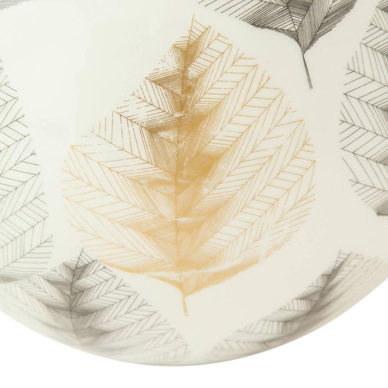 Mid-20th Century Hutschenreuther Vase, Porcelain, White, Black, Gold, Leaf Pattern, Signed For Sale