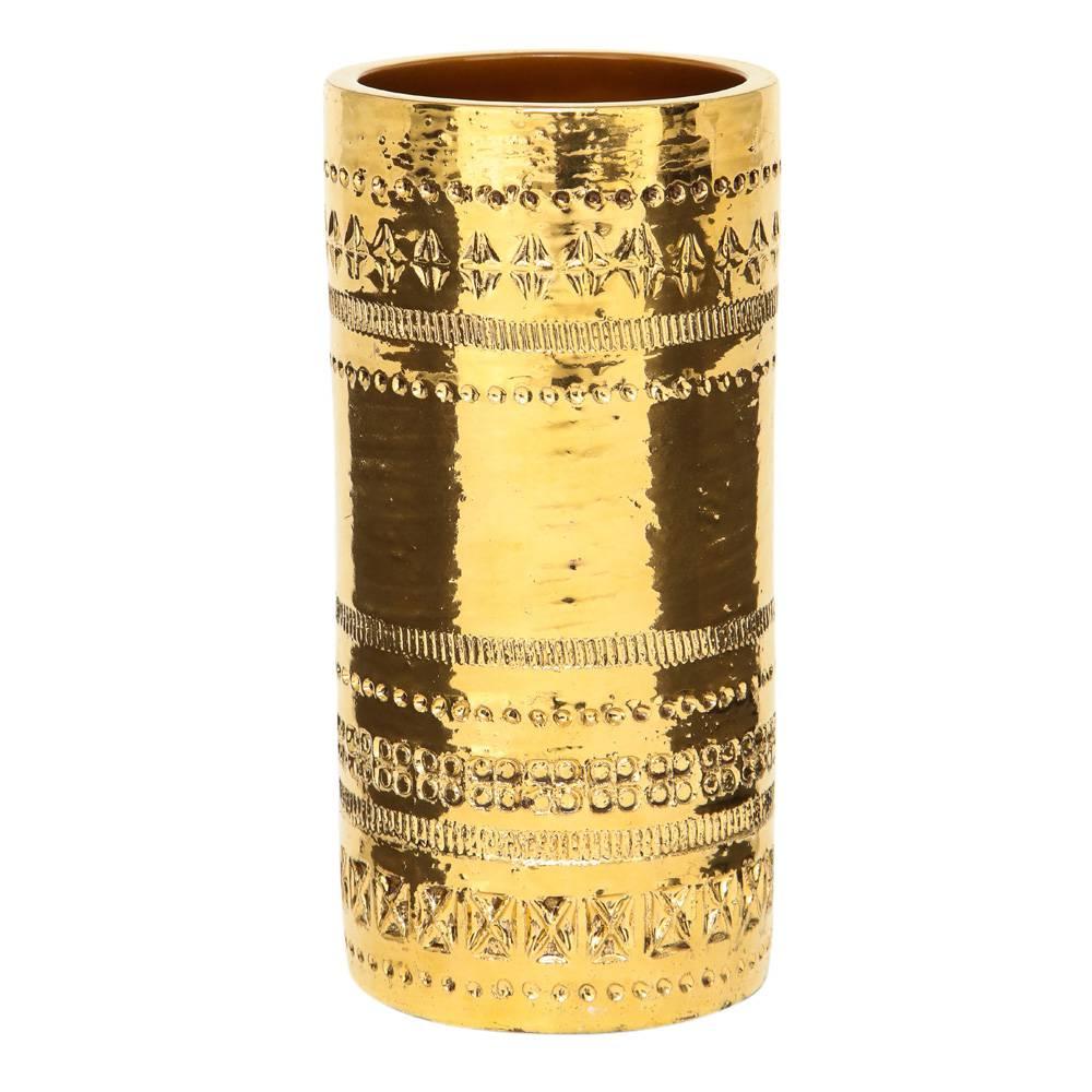 Glazed Aldo Londi Bitossi Vase, Ceramic, Gold Metallic, Signed For Sale