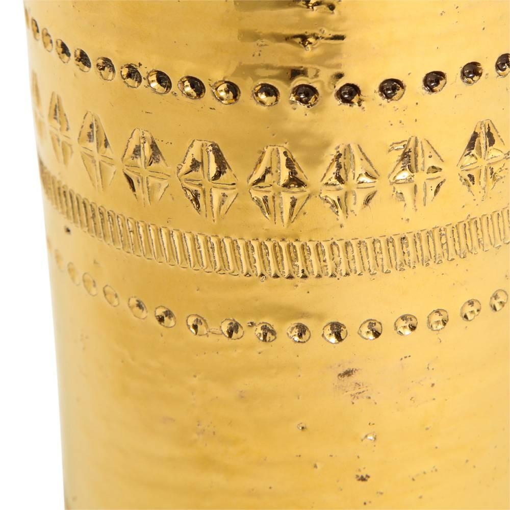 Aldo Londi Bitossi Vase, Ceramic, Gold Metallic, Signed In Good Condition For Sale In New York, NY