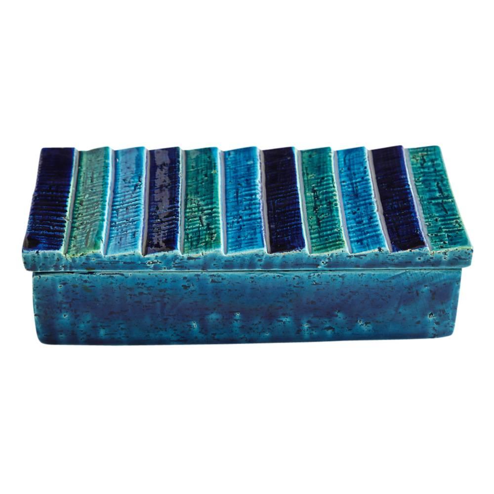 Mid-Century Modern Rosenthal Netter Bitossi Ceramic Box Blue Stripes Pottery Signed, Italy, 1960s