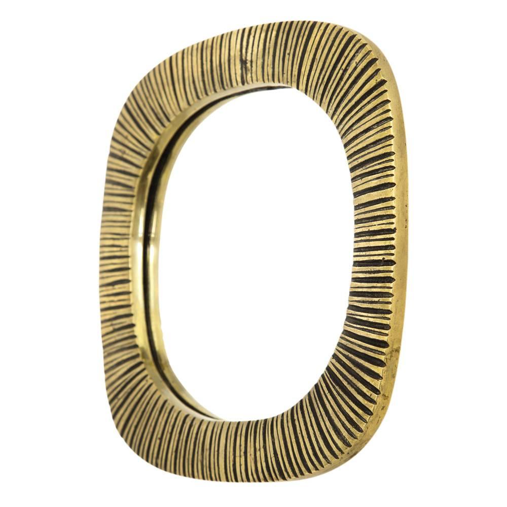 Mid-Century Modern Bronze Mirror, Ribbed For Sale