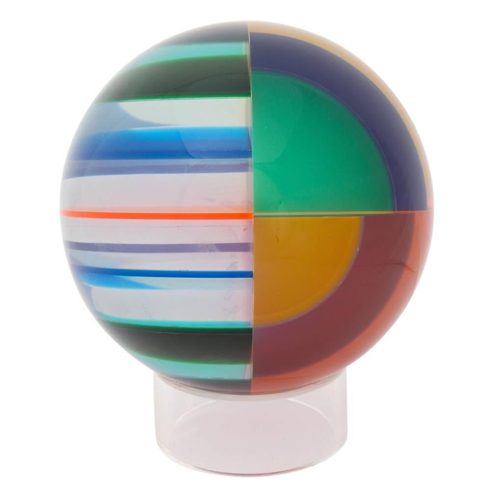 Mid-Century Modern Vasa Mihich Sphere, Cast Acrylic, Blue, Magenta, Orange, Signed