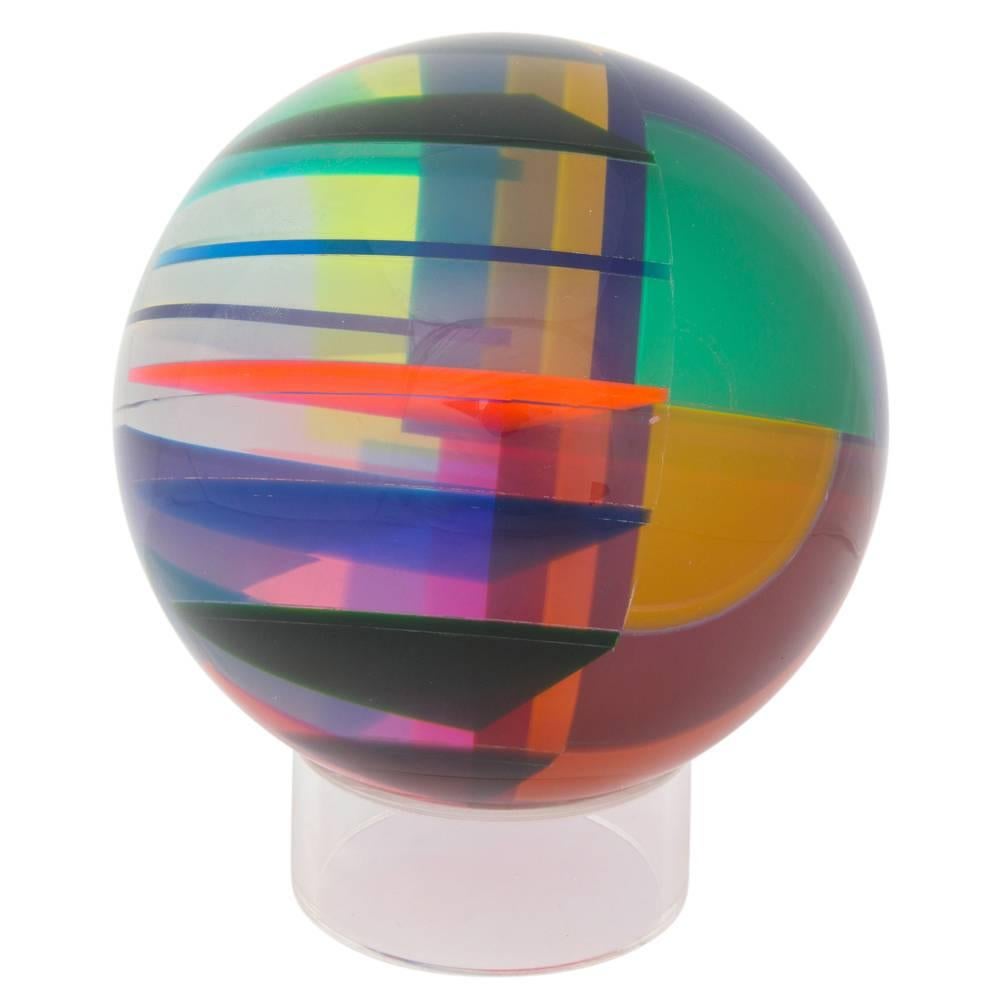 Vasa Mihich Sphere, Cast Acrylic, Blue, Magenta, Orange, Signed In Good Condition In New York, NY