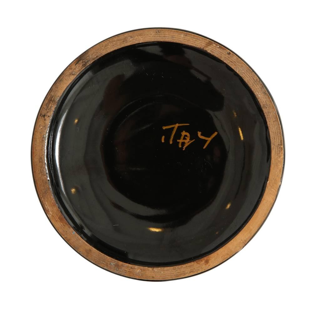 Bitossi Vase, Ceramic, Abstract, Black, Metallic Gold, Signed 2