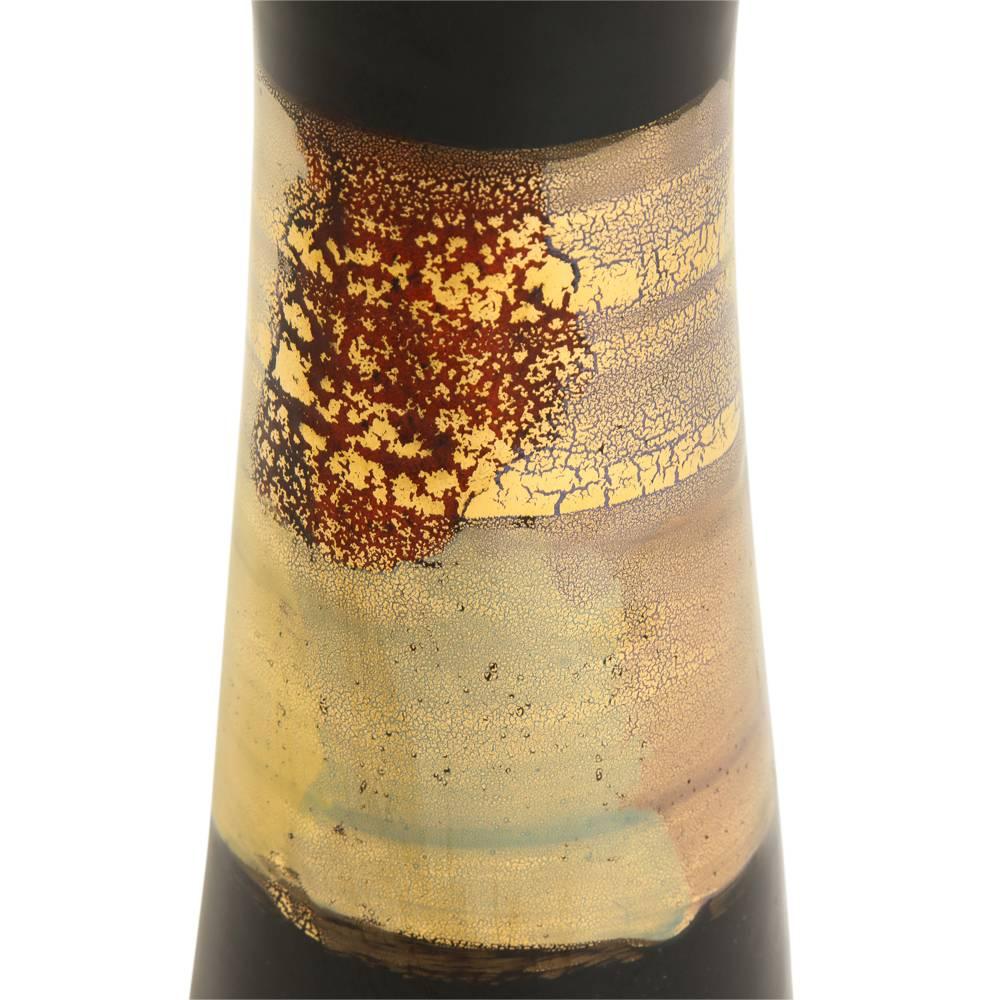 Glazed Bitossi Vase, Ceramic, Abstract, Black, Metallic Gold, Signed