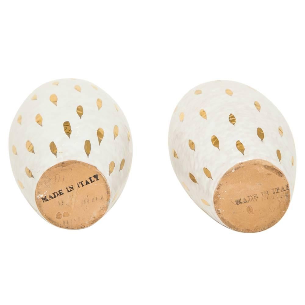 Mid-20th Century Bitossi Ceramic Vases Pottery Gold White Piume Feather Signed, Italy, 1960s
