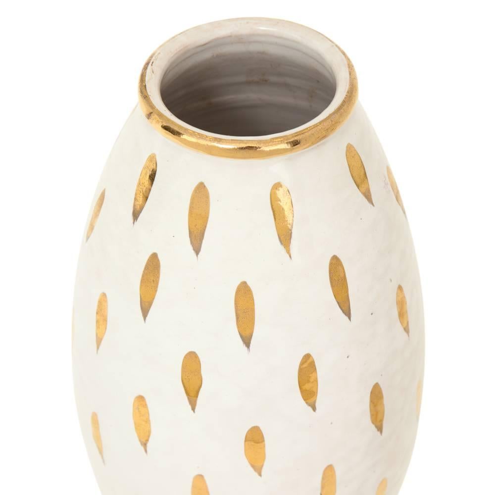 Glazed Bitossi Ceramic Vases Pottery Gold White Piume Feather Signed, Italy, 1960s