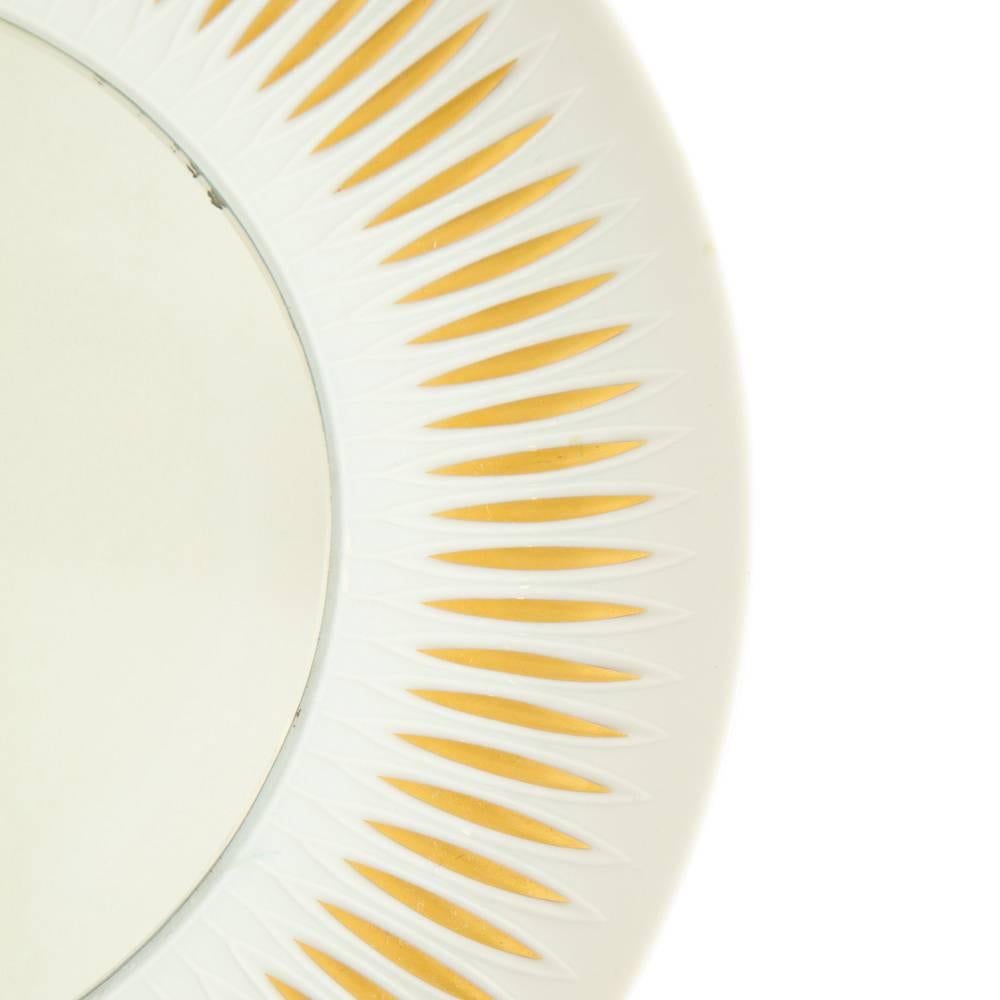 Hutschenreuther Mirror, Porcelain, Sunburst, Gold, White, Signed In Good Condition For Sale In New York, NY