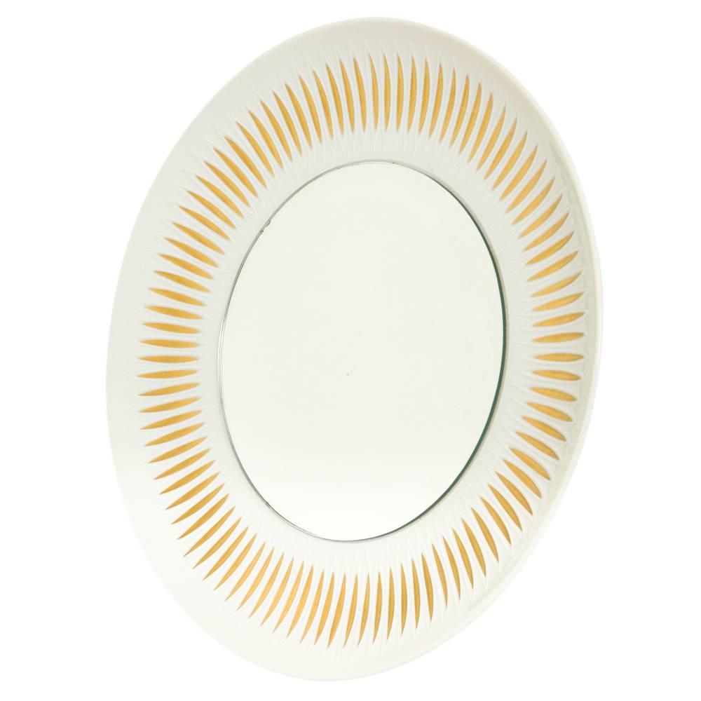 Mid-Century Modern Hutschenreuther Mirror, Porcelain, Sunburst, Gold, White, Signed For Sale