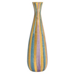 Bitossi Ceramic Vase Pottery Raymor Pastel Stripes Gold Signed, Italy, 1960s