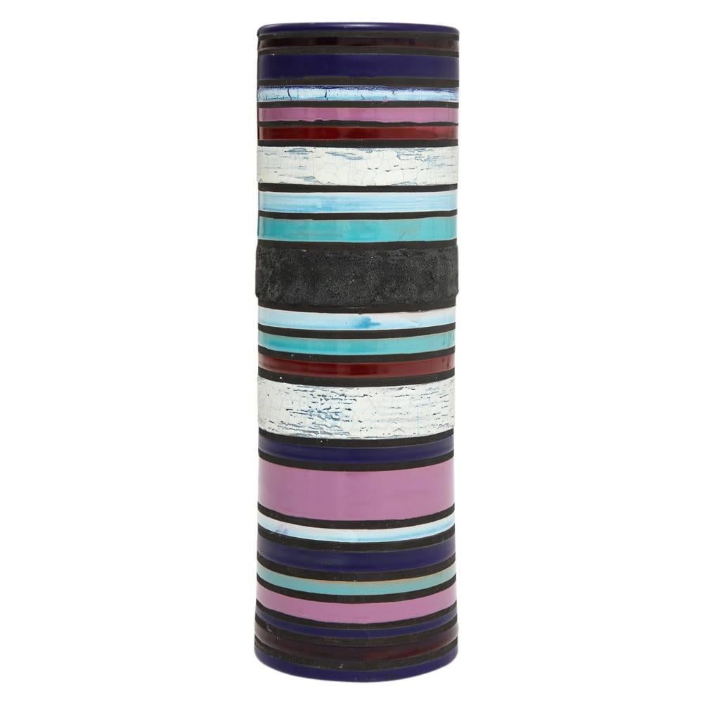 Bitossi für Raymor Cambogia Vase, Keramik, Blau, Lila, Weiß, Streifen, signiert (Moderne der Mitte des Jahrhunderts) im Angebot