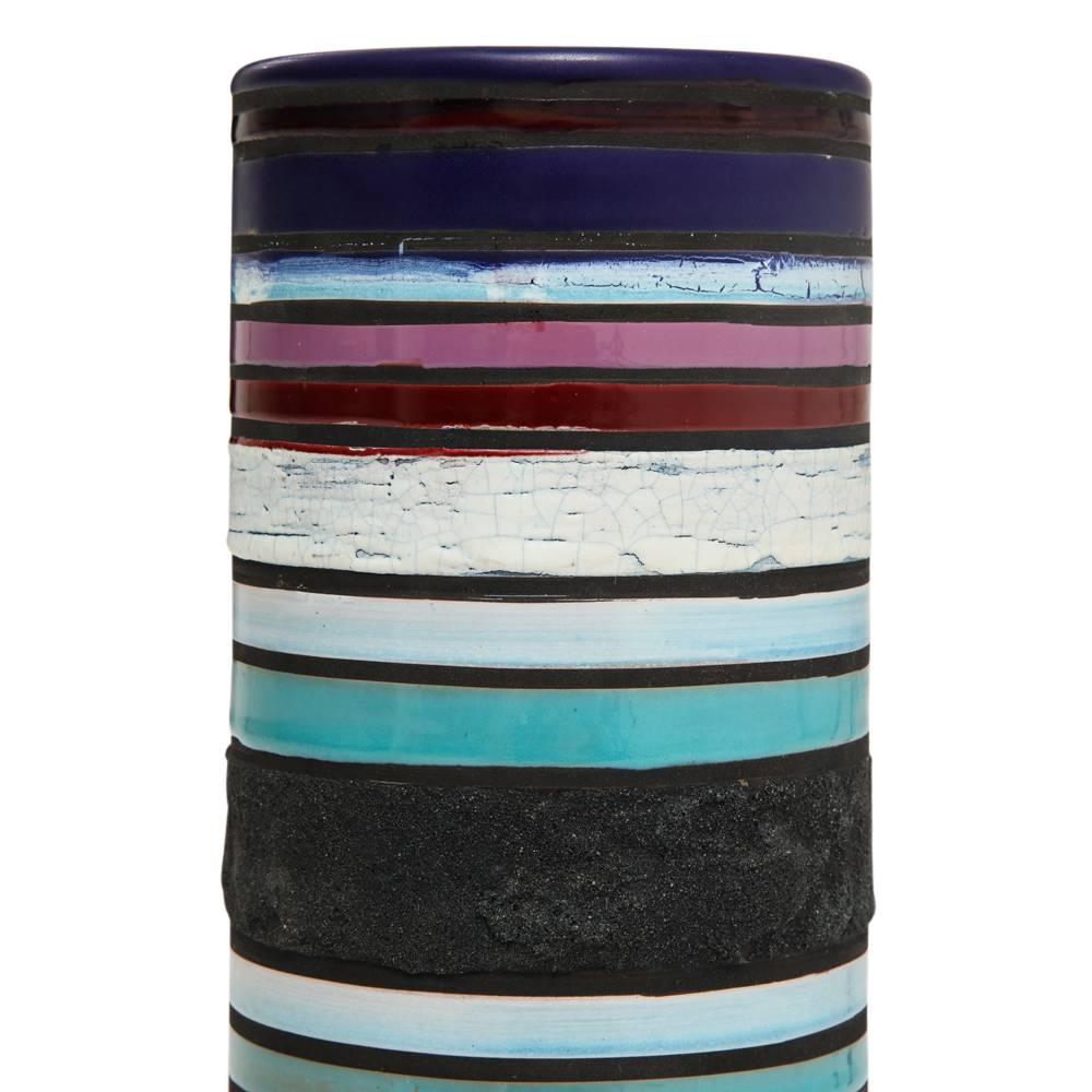 Vaso Bitossi per Raymor Cambogia, Ceramica, Blu, Viola, Bianco, Strisce, Firmato In condizioni buone in vendita a New York, NY