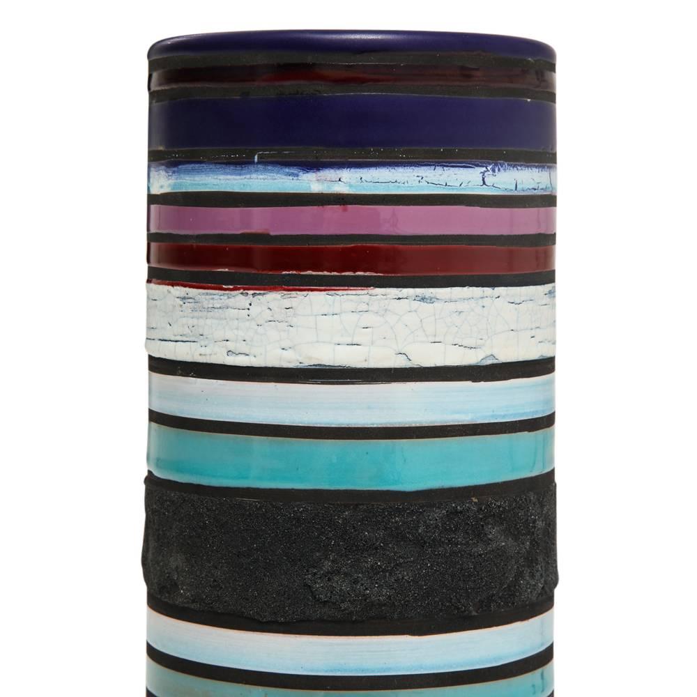 Vase Bitossi pour Raymor Cambogia en céramique, bleu, violet, blanc, rayures, signé Bon état - En vente à New York, NY