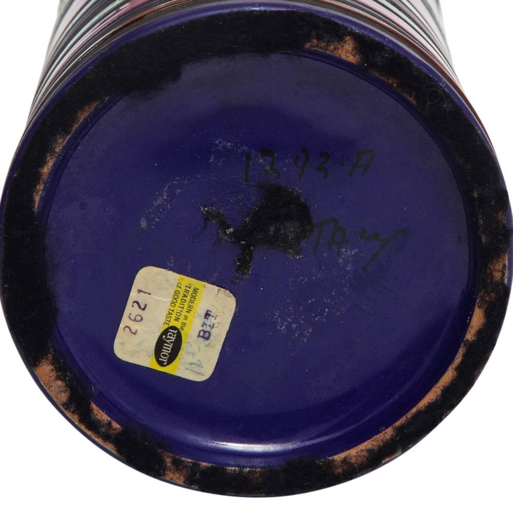 Vase Bitossi pour Raymor Cambogia en céramique, bleu, violet, blanc, rayures, signé en vente 1