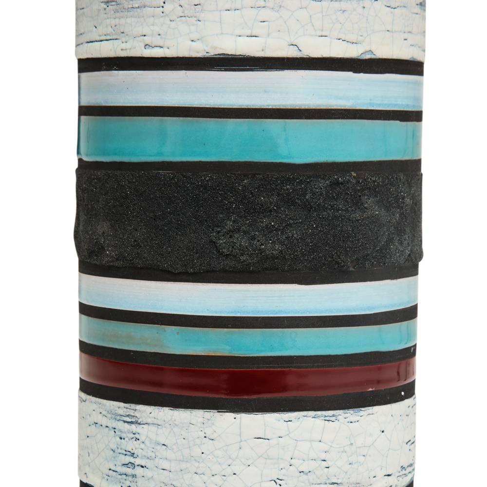 Mid-20th Century Bitossi for Raymor Cambogia Vase, Ceramic, Blue, Purple, White, Stripes, Signed For Sale