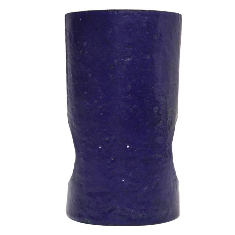 Bitossi Raymor Ceramic Vase Pottery Blue Tan Cutout Signed Italy 1960s 2