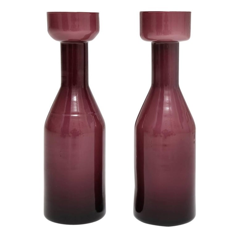 Murano Case Glass Vases Purple Amethyst, Pair, Italy, 1970s For Sale at 1stdibs