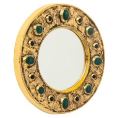 Francois Lembo Mirror, Ceramic, Jeweled, Gold, Emerald Green, Black Signed