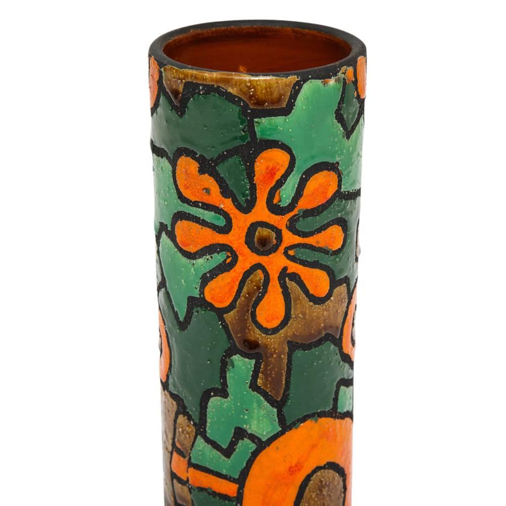 Alvino Bagni for Raymor Vase, Ceramic, Orange, Green, Brown, Signed In Good Condition For Sale In New York, NY