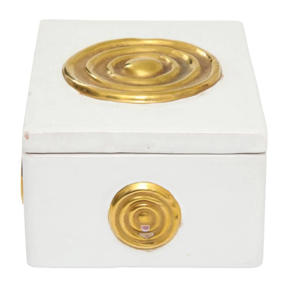 Mid-Century Modern Zaccagnini Box, Ceramic, White, Gold, Signed