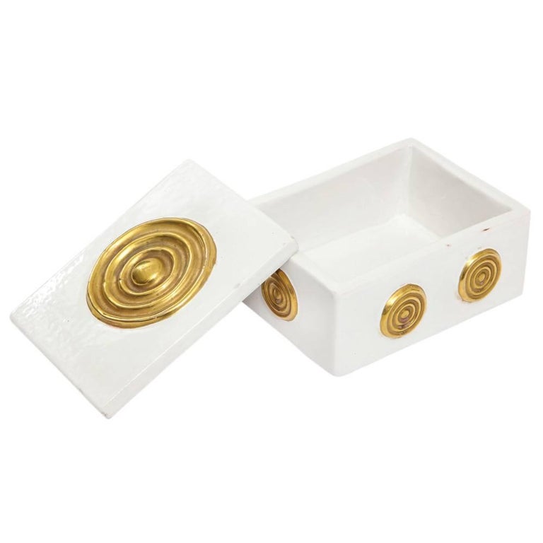 Italian Zaccagnini Box, Ceramic, White, Gold, Signed For Sale