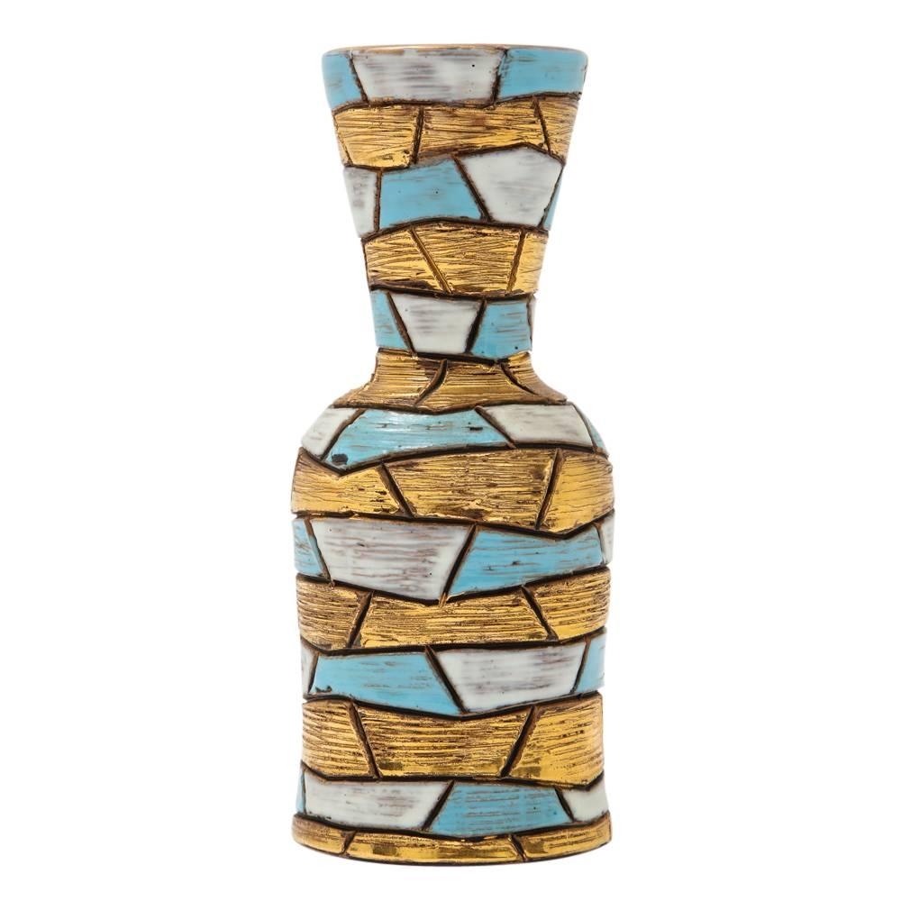Mid-20th Century Fratelli Fanciullacci Vase, Ceramic, Blue, Gold, White, Mosaic, Signed