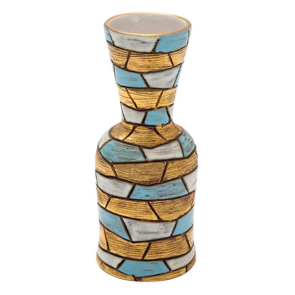 Fratelli Fanciullacci Vase, Ceramic, Blue, Gold, White, Mosaic, Signed In Good Condition In New York, NY